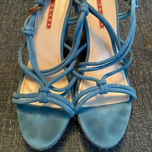 Prada Slingback Wedge Sandal. Size 8. Suede